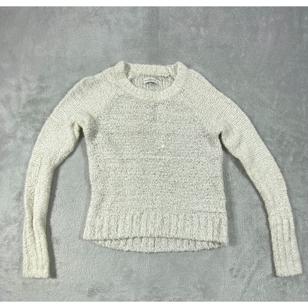Abercrombie & Fitch Sweater Womens XS Cream Boucle Sequin Raglan Sleeve Cozy